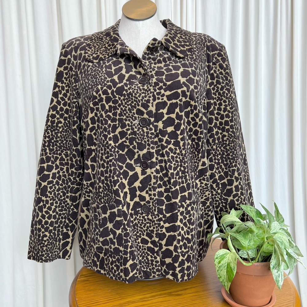 Giraffe Print Corduroy Button Up Blazer - X-Large